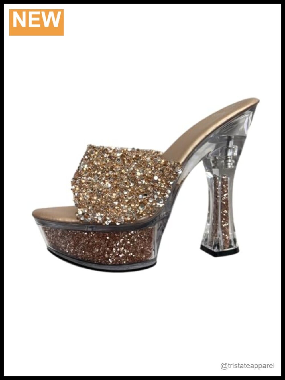 Rhinestone Platform Mule Sandals 5-Inch Heel Slip-On PVC Party